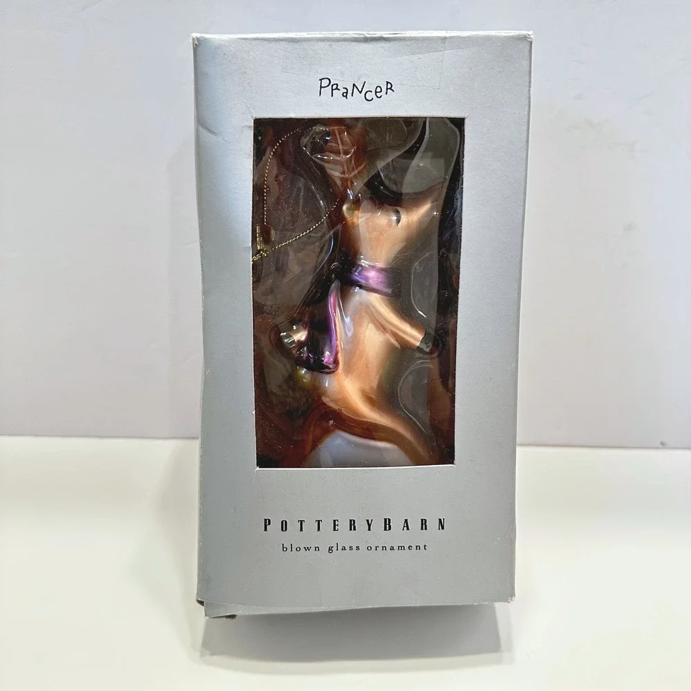 Vintage Pottery Barn Prancer Reindeer Blown Glass Christmas Ornament‎ Scarf